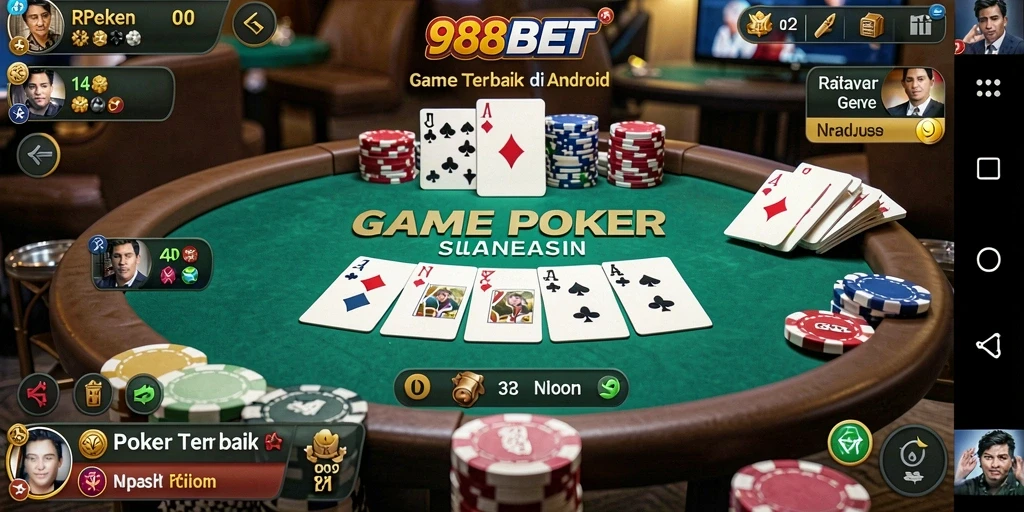 Tampilan gameplay Poker yang seru dan interaktif di 988BET.