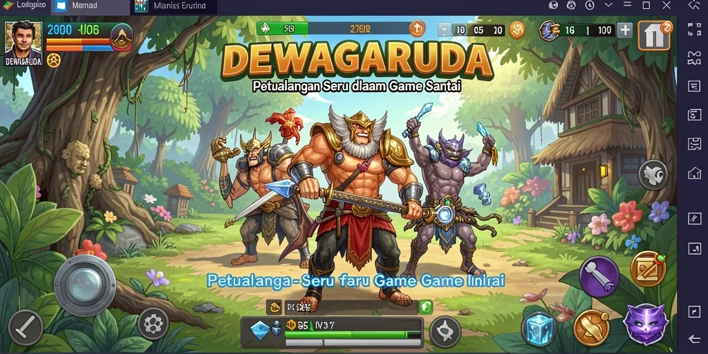 Tampilan gameplay DEWAGARUDA yang penuh warna dan seru.