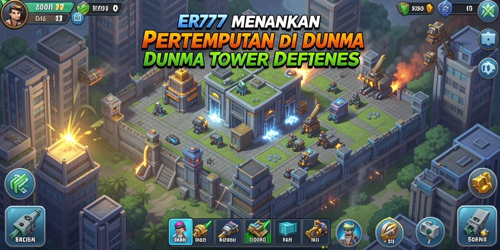 Tangkapan layar utama ER777 yang menunjukkan pertahanan menara saat pertempuran.