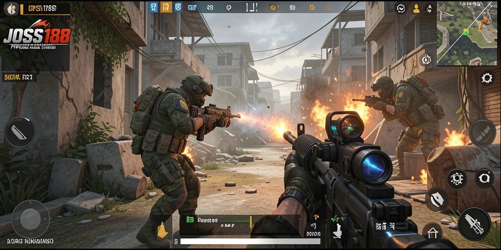 Gameplay intens dalam JOSS188 dengan aksi tembak-menembak yang mendebarkan.