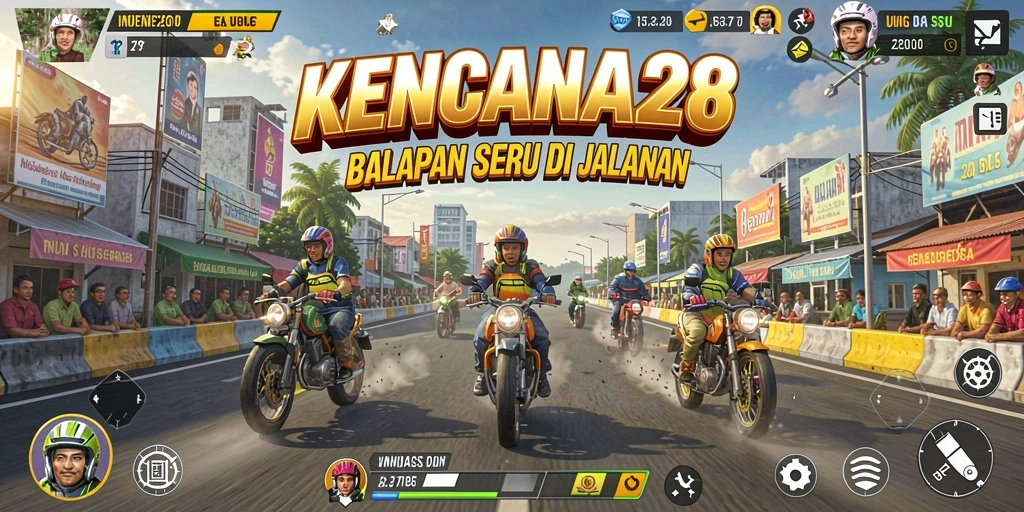 Tangkapan layar dari gameplay KENCANA28 yang menampilkan aksi balapan.