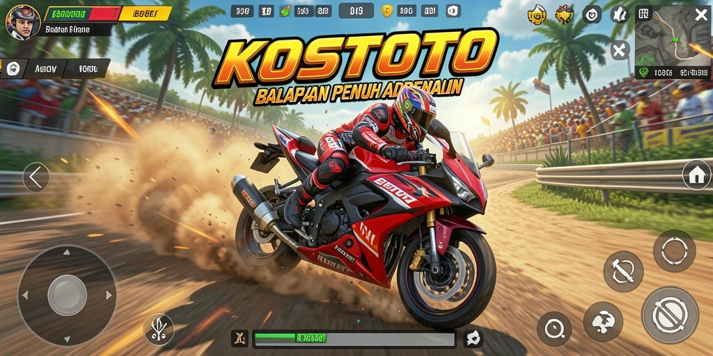 Tampilan gameplay KOSTOTO yang mendebarkan saat balapan.