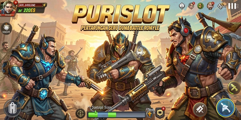 Tampilan gameplay pertarungan Battle Royale yang mendebarkan di PURISLOT.